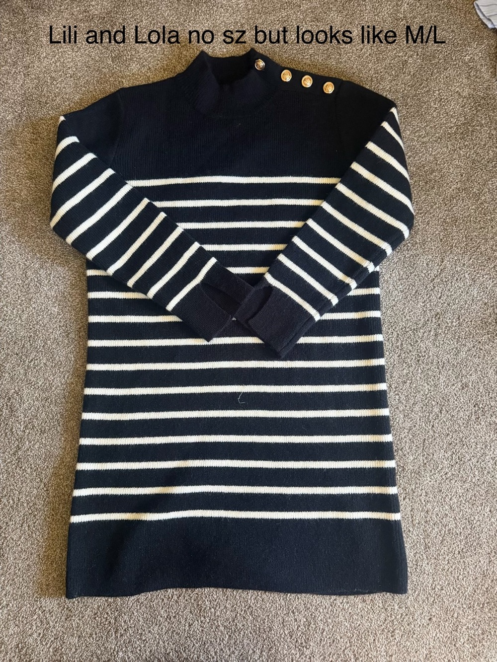 Black & Cream Striped Button-Shoulder Sweater